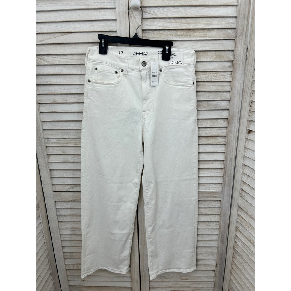 NEW J.Crew Slim-Wide High Rise Super-Stretch Jeans 27 White Coastal Preppy